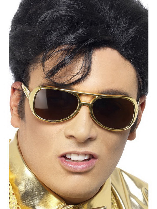 Kostüm Accessoires Zubehör Herren Elvis Sonnebrille Brille, perfekt für Karneval, Fasching und Fastnacht, Gold