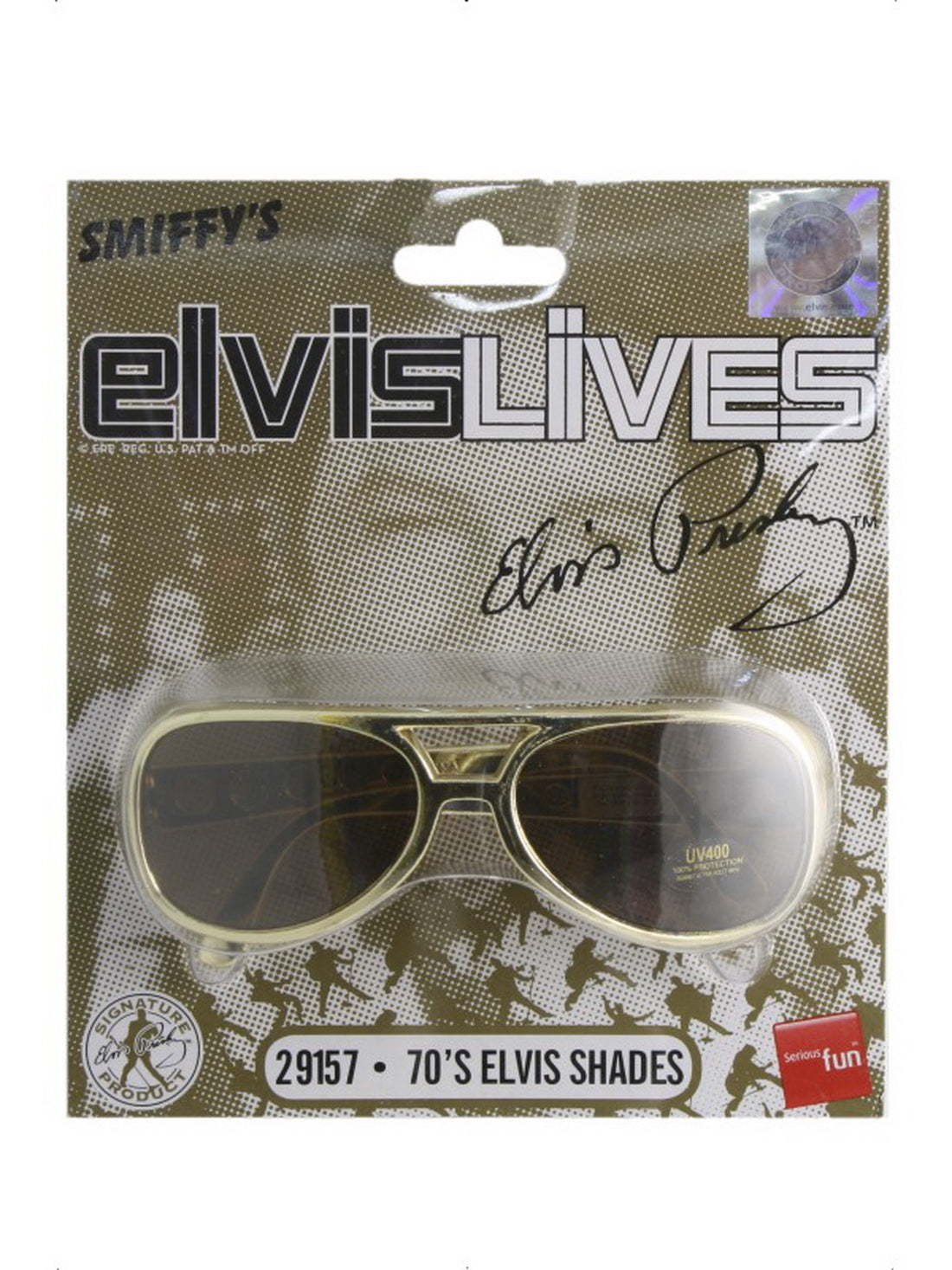 Kostüm Accessoires Zubehör Herren Elvis Sonnebrille Brille, perfekt für Karneval, Fasching und Fastnacht, Gold