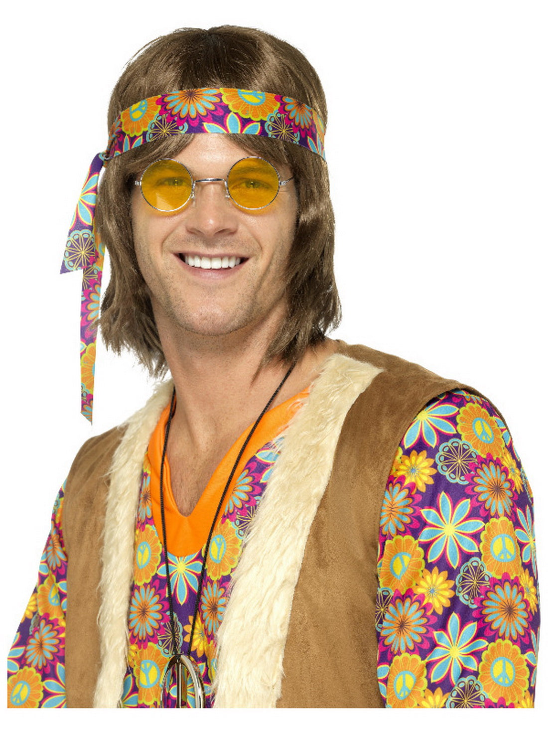 Damen Herren Unisex 60er Jahre Woodstock Hippie Nickelbrille, perfekt für Karneval, Fasching und Mottopartys, Gelb