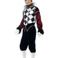 Herren Männer Kostüm venezianischer Harlekin Narr Clown mit Hose Oberteil und Kragen, Gothic Harlequin Jester, perfekt für Halloween Karneval und Fasching, M, Schwarz