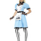 Damen Frauen Kostüm hochwertiges Tee Party Hausmädchen Alice Kleid mit Schürze Strümpfe und Haarband, Deluxe Tea Party Dress, perfekt für Halloween Karneval und Fasching, XS, Blau