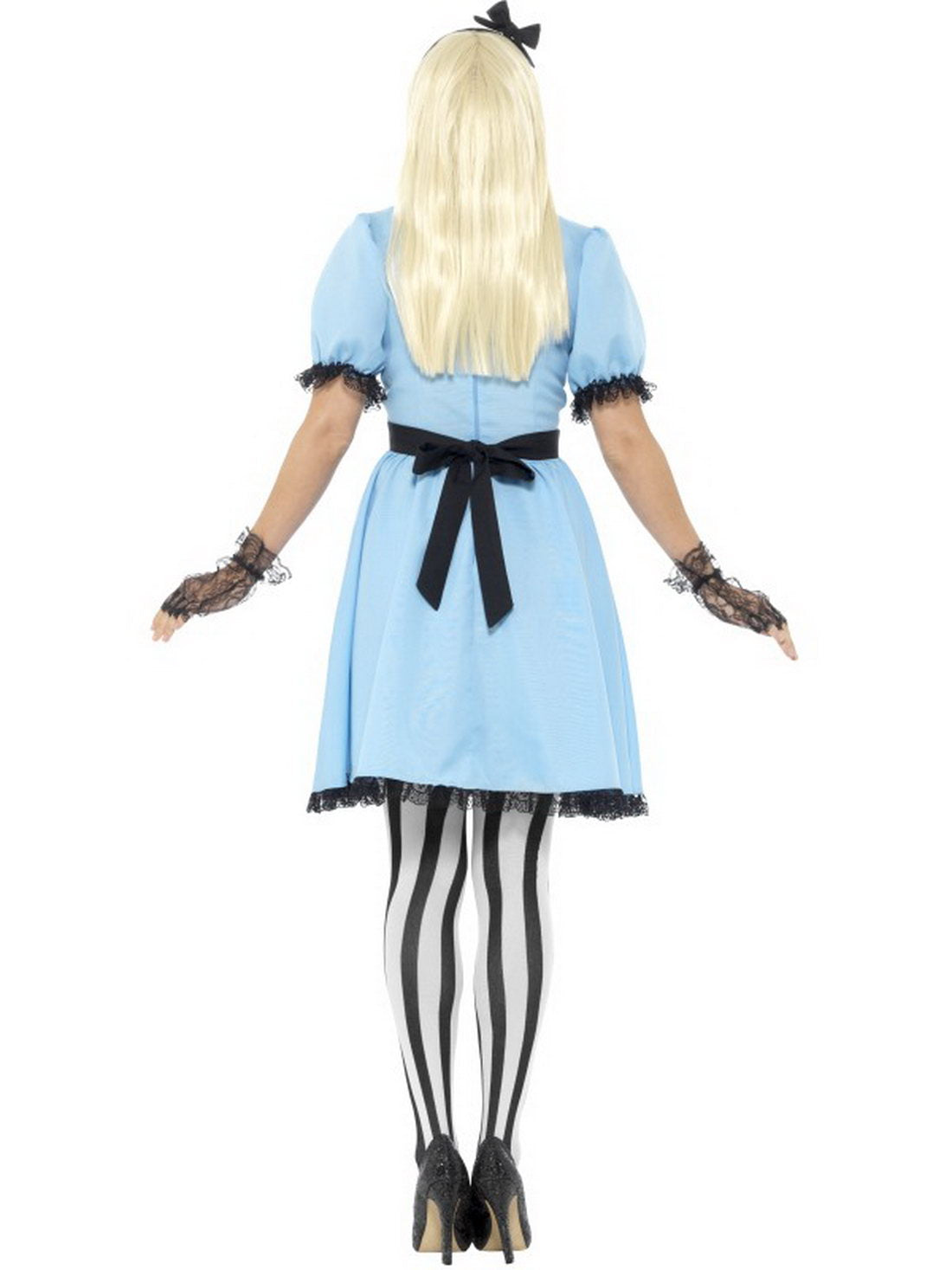 Damen Frauen Kostüm hochwertiges Tee Party Hausmädchen Alice Kleid mit Schürze Strümpfe und Haarband, Deluxe Tea Party Dress, perfekt für Halloween Karneval und Fasching, XS, Blau