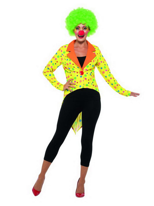 Damen Frauen gepunktetes Zirkus Clown Kostüm mit Frack Jacket, perfekt für Karneval, Fasching und Fastnacht, S, Gelb