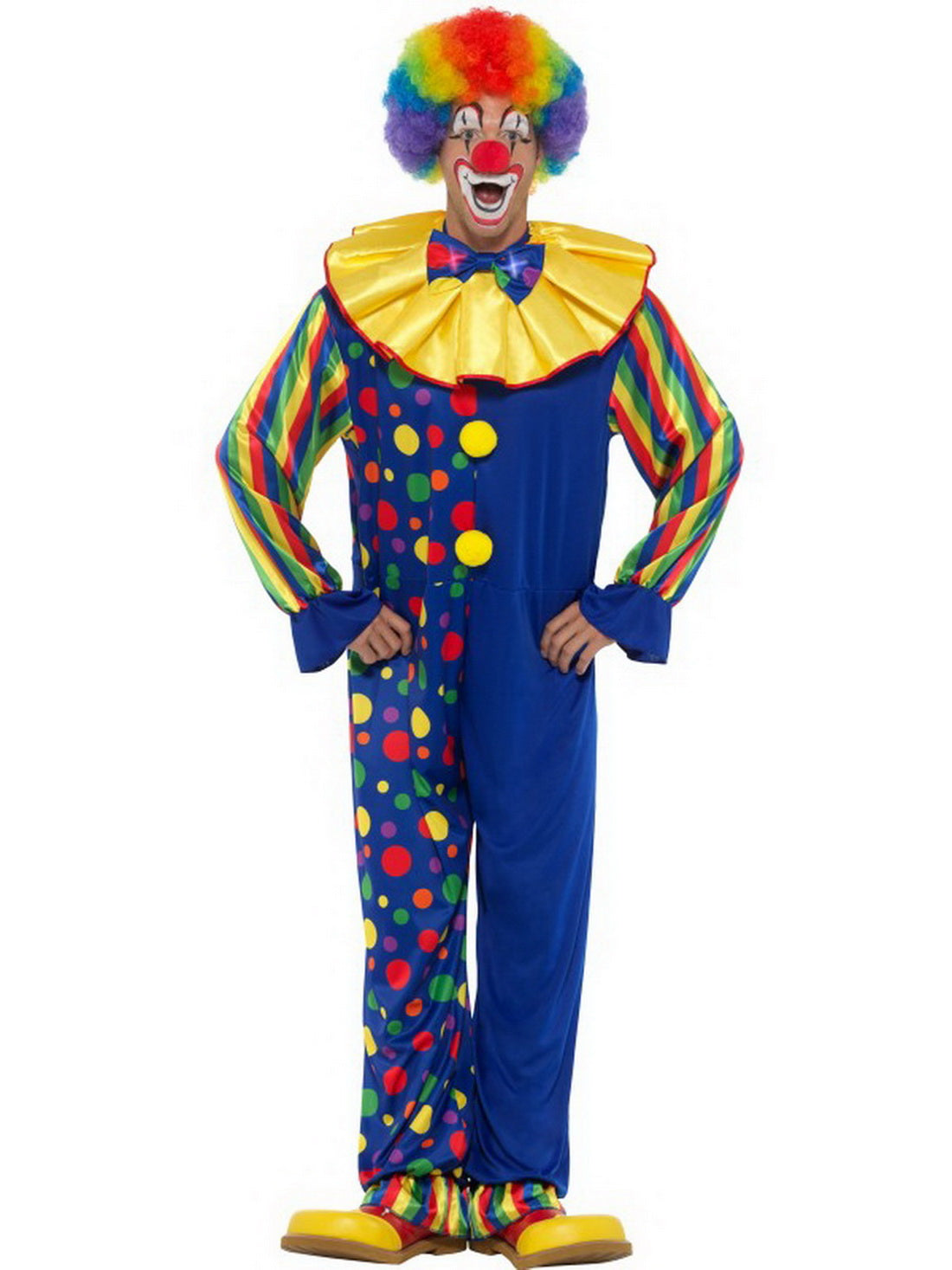 Herren Männer Zirkus Clown Kostüm mit Overall Jumpsuit Einteiler, Clowns Kragen Butinette und Fliege, perfekt für Karneval, Fasching und Fastnacht, L, Blau