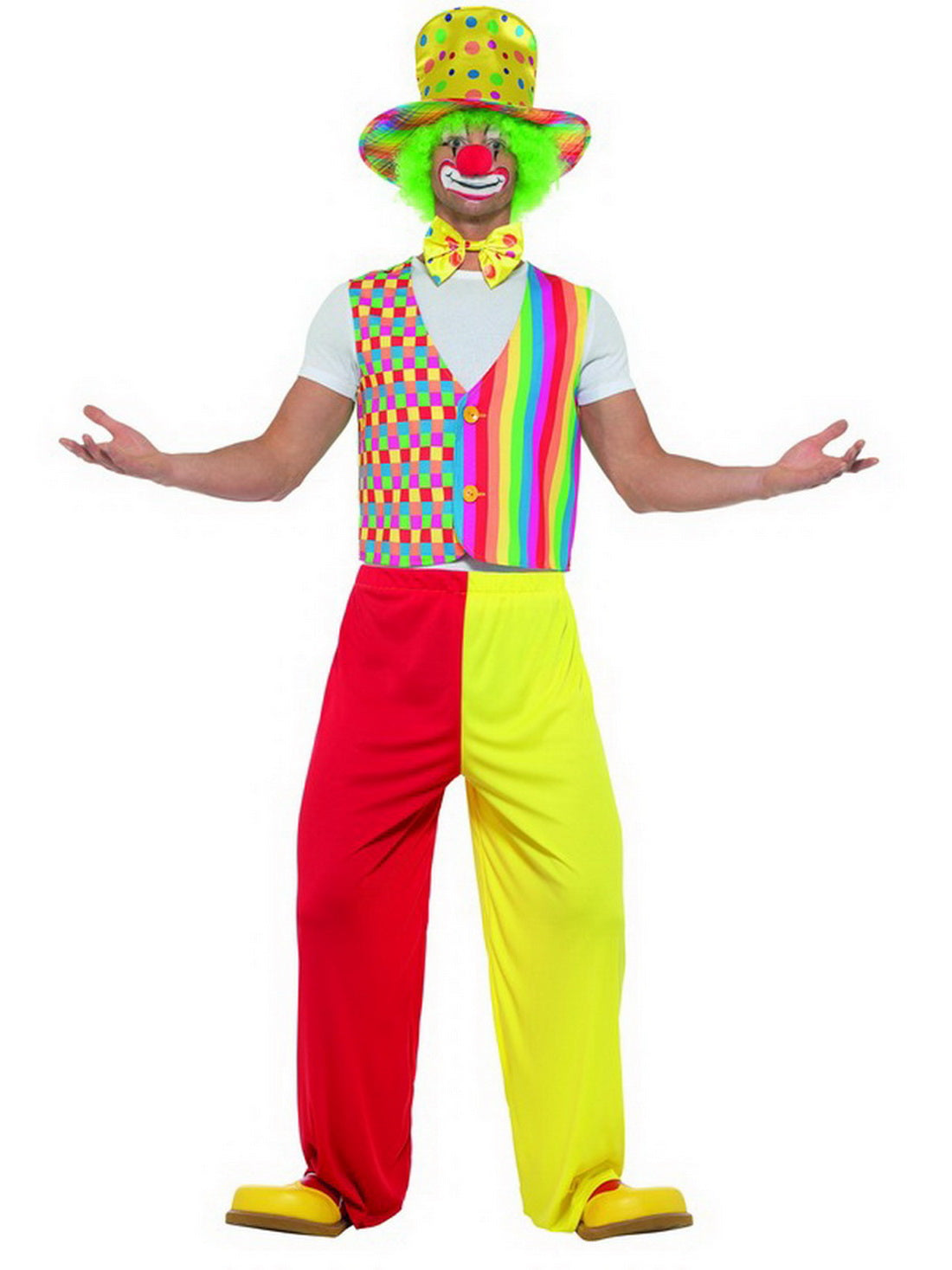 Herren Männer Zirkus Clown Kostüm Set Kit, Weste, Fliege und Hut, perfekt für Karneval, Fasching und Fastnacht, S/M, Gelb