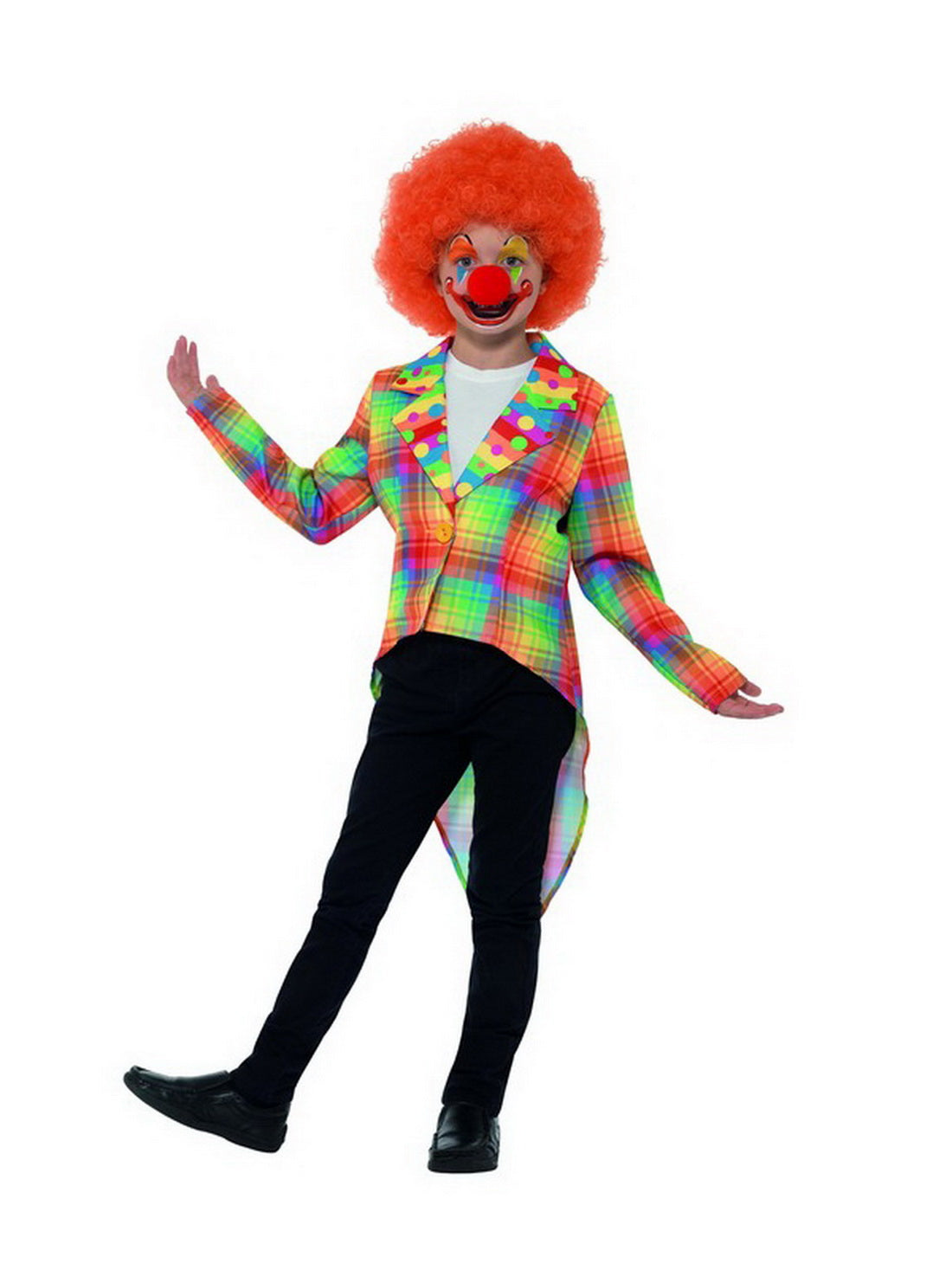 Kinder Jungen Mädchen Zirkus Clown Kostüm, bunt karuierter Frack Jacket, perfekt für Karneval, Fasching und Fastnacht, 104-116, Mehrfarbig