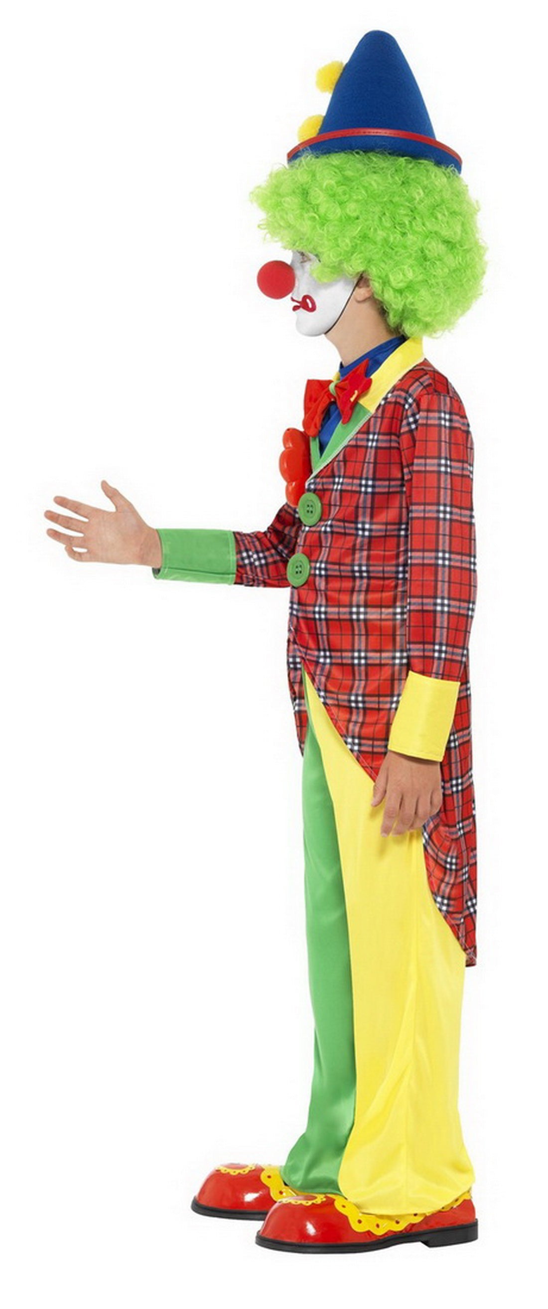 Mädchen Jungen Kinder traditionelles Zirkus Clown Kostüm, Hose, Frack Jacket, Mock Hemd und Fliege, perfekt für Karneval, Fasching und Fastnacht, 104-116, Mehrfarbig