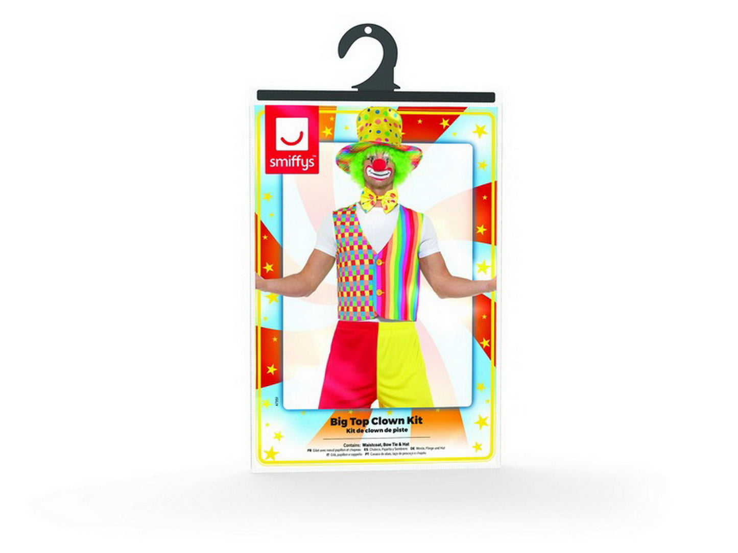 Herren Männer Zirkus Clown Kostüm Set Kit, Weste, Fliege und Hut, perfekt für Karneval, Fasching und Fastnacht, S/M, Gelb