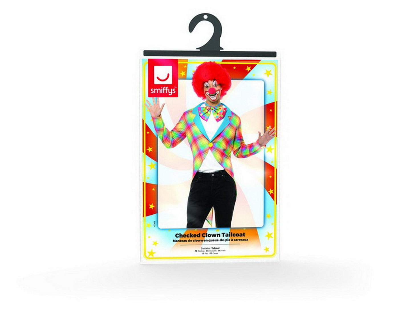 Herren Männer Zirkus Clown Kostüm, karierter Frack Jacket, perfekt für Karneval, Fasching und Fastnacht, M, Mehrfarbig