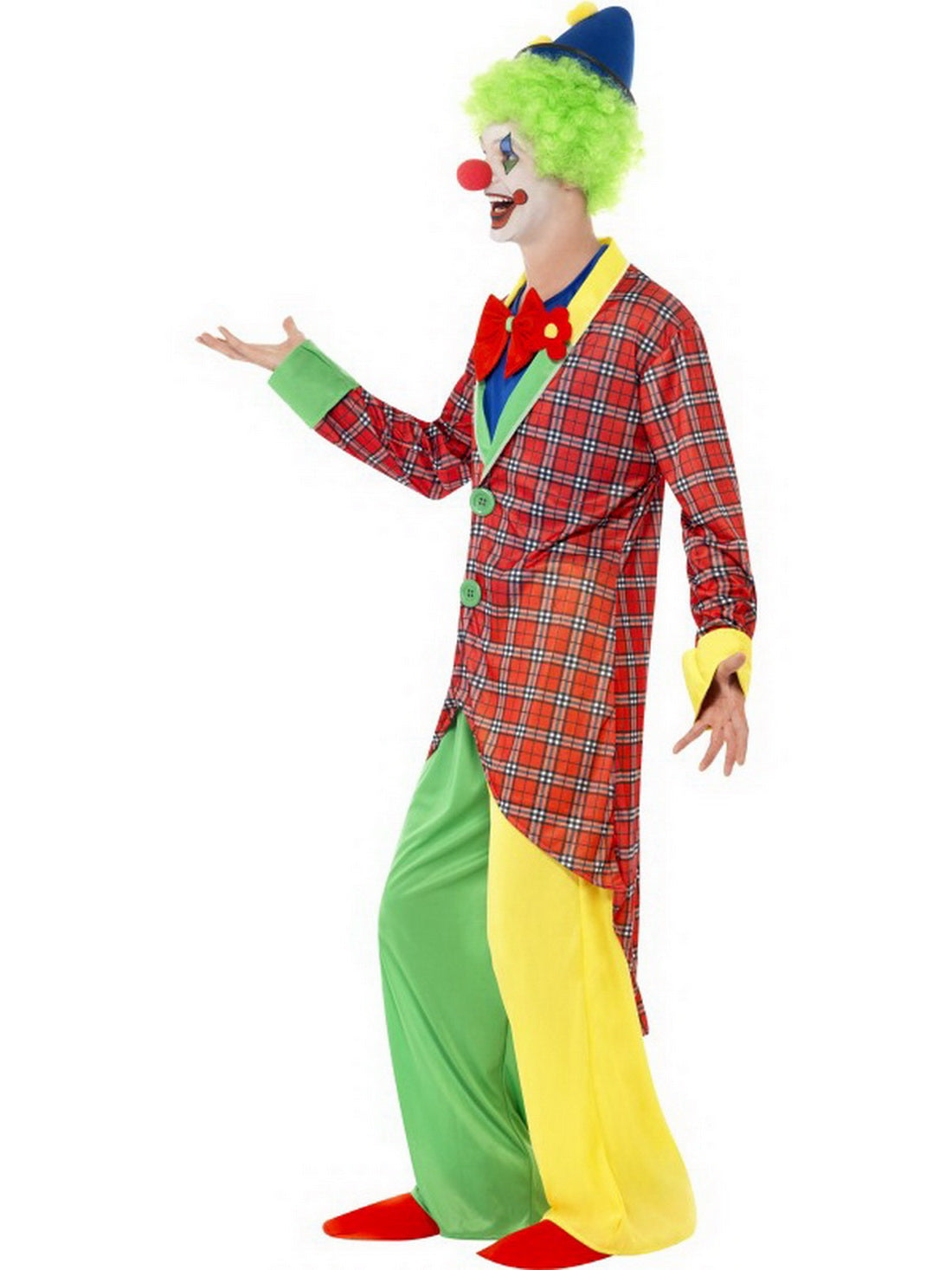 Männer Herren traditionelles Zirkus Clown Kostüm, mit Hose, Frack Jacket, Mock Hemd, Fliege und Überschuhen, perfekt für Karneval, Fasching und Fastnacht, M, Mehrfarbig