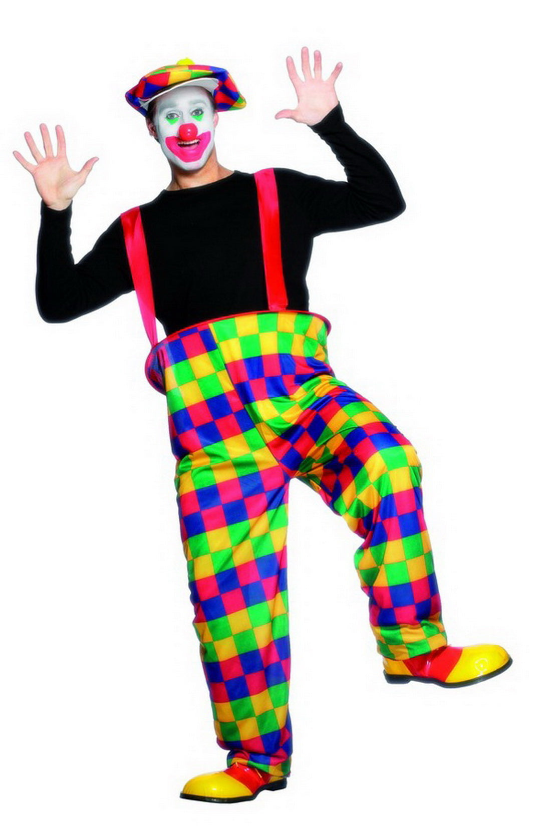 Männer Herren Zirkus Clown Kostüm, Reif-Latzhose, Fliege und Hut, perfekt für Karneval, Fasching und Fastnacht, M, Mehrfarbig