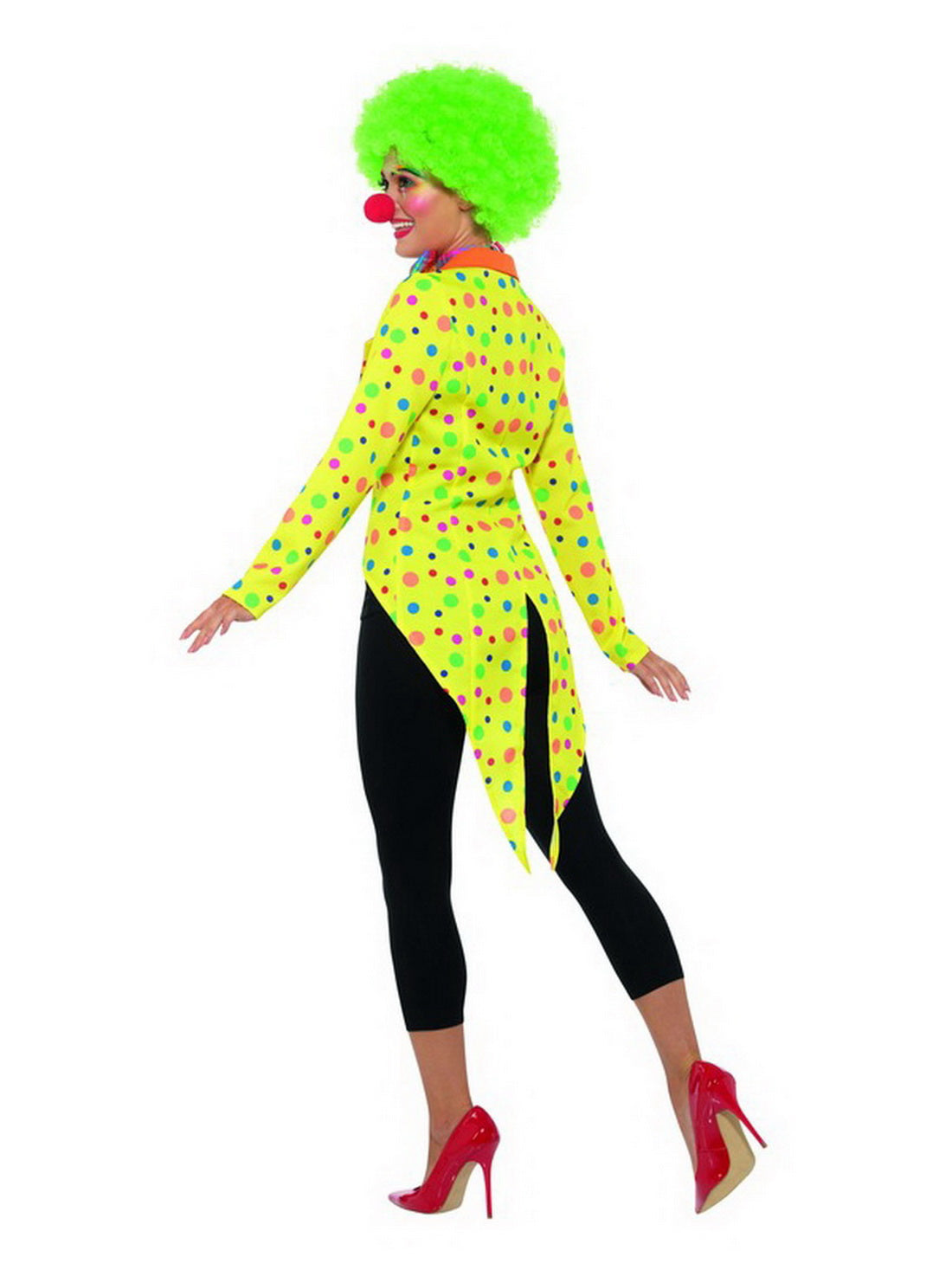 Damen Frauen gepunktetes Zirkus Clown Kostüm mit Frack Jacket, perfekt für Karneval, Fasching und Fastnacht, S, Gelb