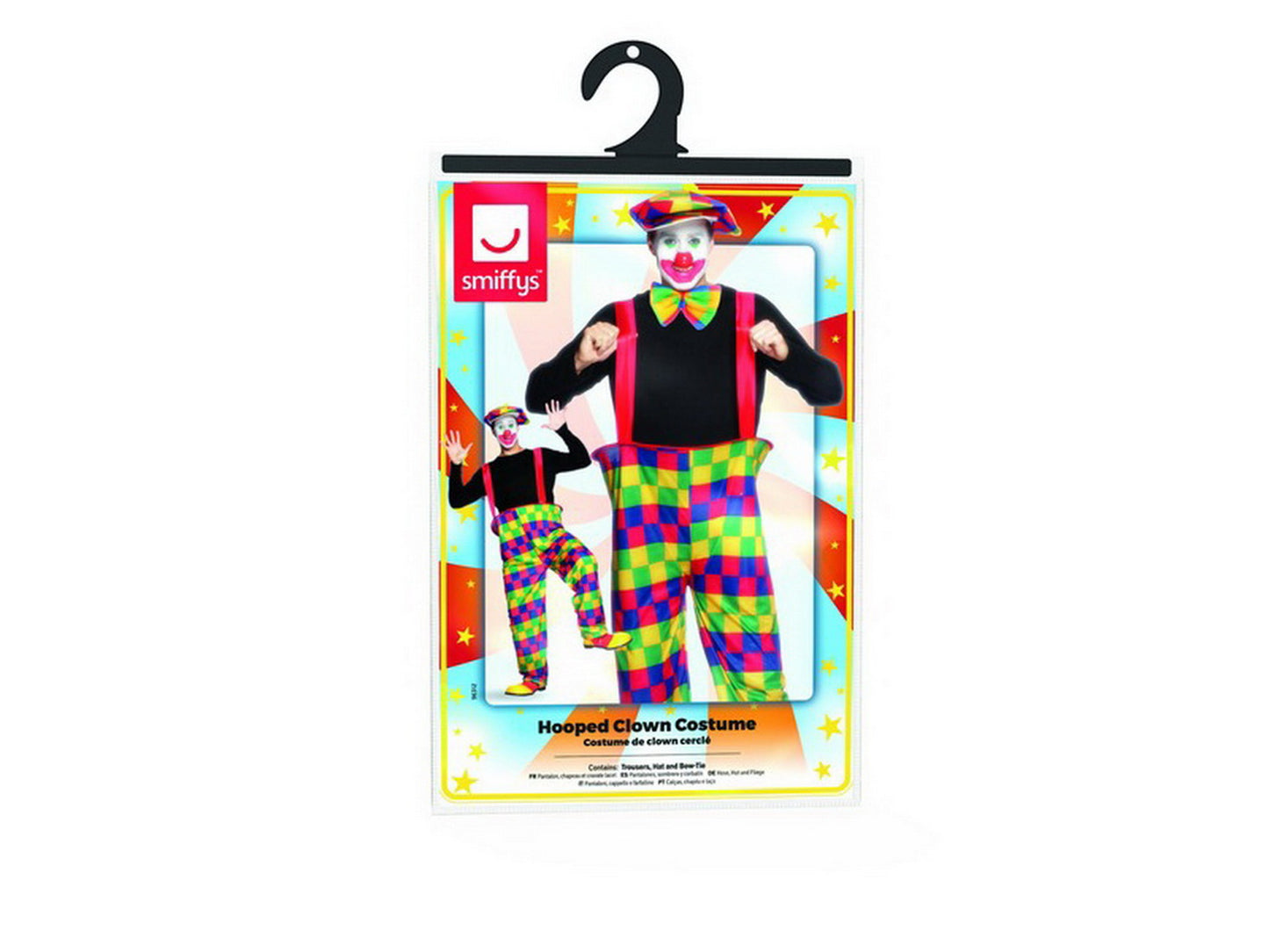Männer Herren Zirkus Clown Kostüm, Reif-Latzhose, Fliege und Hut, perfekt für Karneval, Fasching und Fastnacht, M, Mehrfarbig