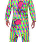 Männer Herren Zirkus Clown Kostüm, mit Flicken Patchwork Hose, Jacket, Fliege und Hut mit Haaren, perfekt für Karneval, Fasching und Fastnacht, M, Mehrfarbig