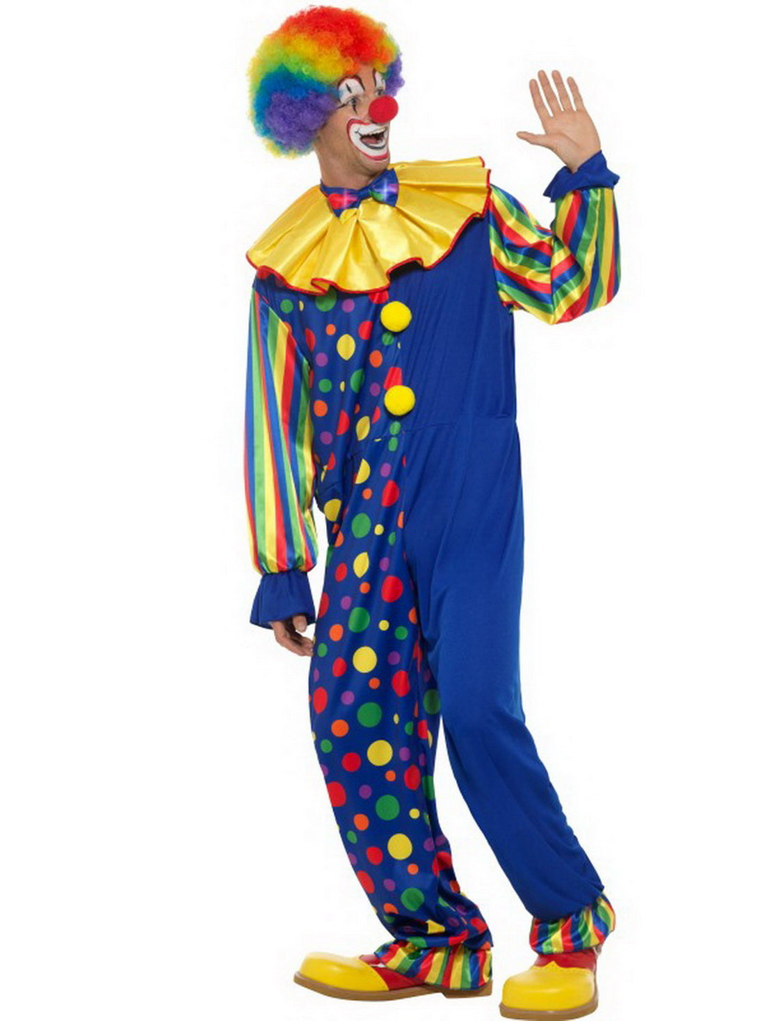 Herren Männer Zirkus Clown Kostüm mit Overall Jumpsuit Einteiler, Clowns Kragen Butinette und Fliege, perfekt für Karneval, Fasching und Fastnacht, L, Blau