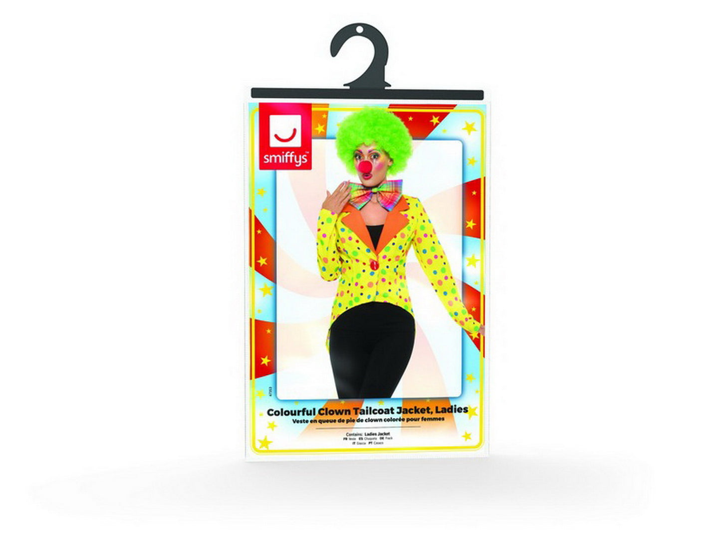 Damen Frauen gepunktetes Zirkus Clown Kostüm mit Frack Jacket, perfekt für Karneval, Fasching und Fastnacht, S, Gelb