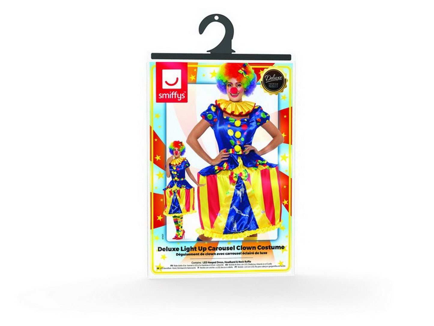 Damen Frauen gepunktetes Zirkus Clown Kostüm mit bunten Zirkuszelt Reifkleid, Clowns Kragen Butinette und Haarband, perfekt für Karneval, Fasching und Fastnacht, S, Blau