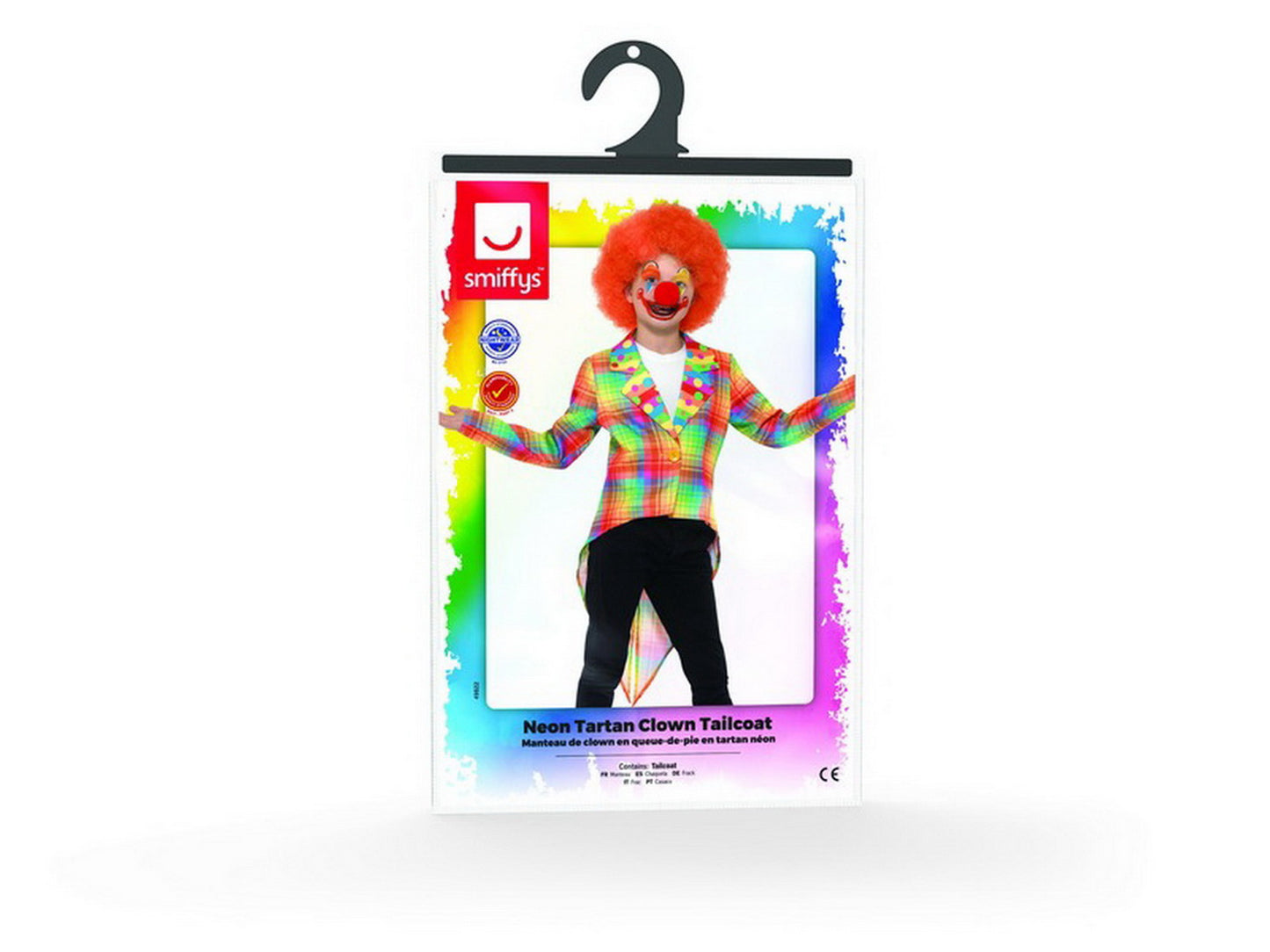 Kinder Jungen Mädchen Zirkus Clown Kostüm, bunt karuierter Frack Jacket, perfekt für Karneval, Fasching und Fastnacht, 104-116, Mehrfarbig