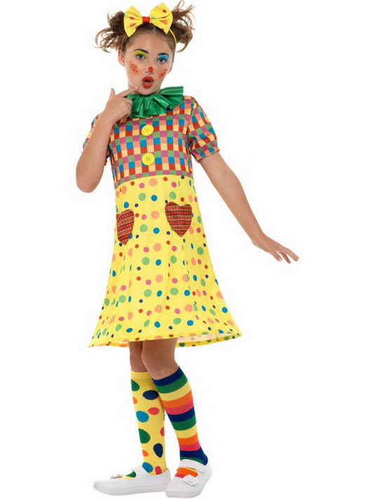 Mädchen Kinder Zirkus Clown Kostüm, mit Reif-Kleid, Clowns Kragen Buttinette und Fliegen Haarband, perfekt für Karneval, Fasching und Fastnacht, 104-116, Gelb