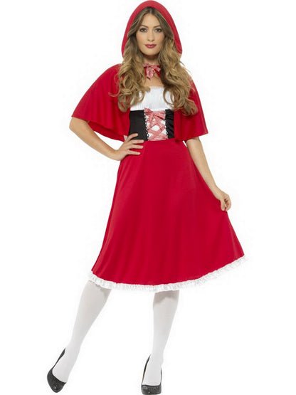 Damen Frauen Rotkäppchen Kostüm mit langem Kleid mit Kapuze, perfekt für Karneval, Fasching und Fastnacht, XS, Rot