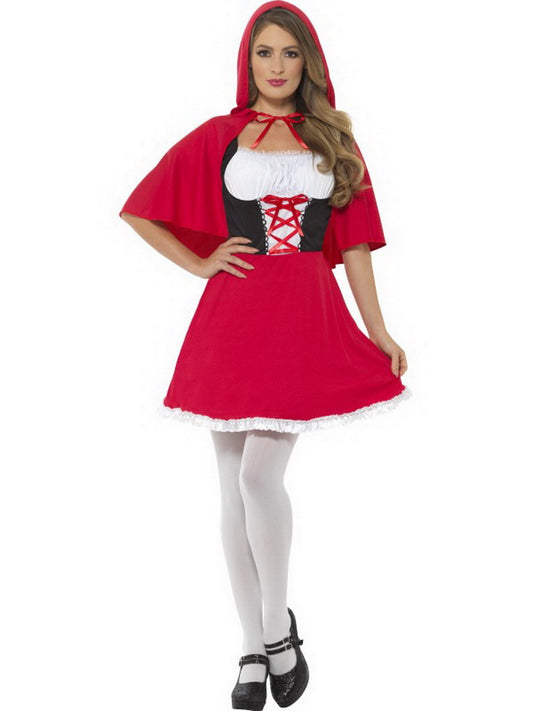 Damen Frauen Rotkäppchen Kostüm mit kurzem Kleid mit Kapuze, perfekt für Karneval, Fasching und Fastnacht, XS, Rot