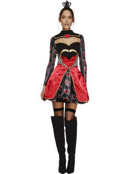 Damen Frauen Herz Königinnen Kostüm Kartenkönigin Queen of Hearts, kurzes Ballkleid mit Krone, perfekt für Karneval, Fasching und Fastnacht, S, Rot