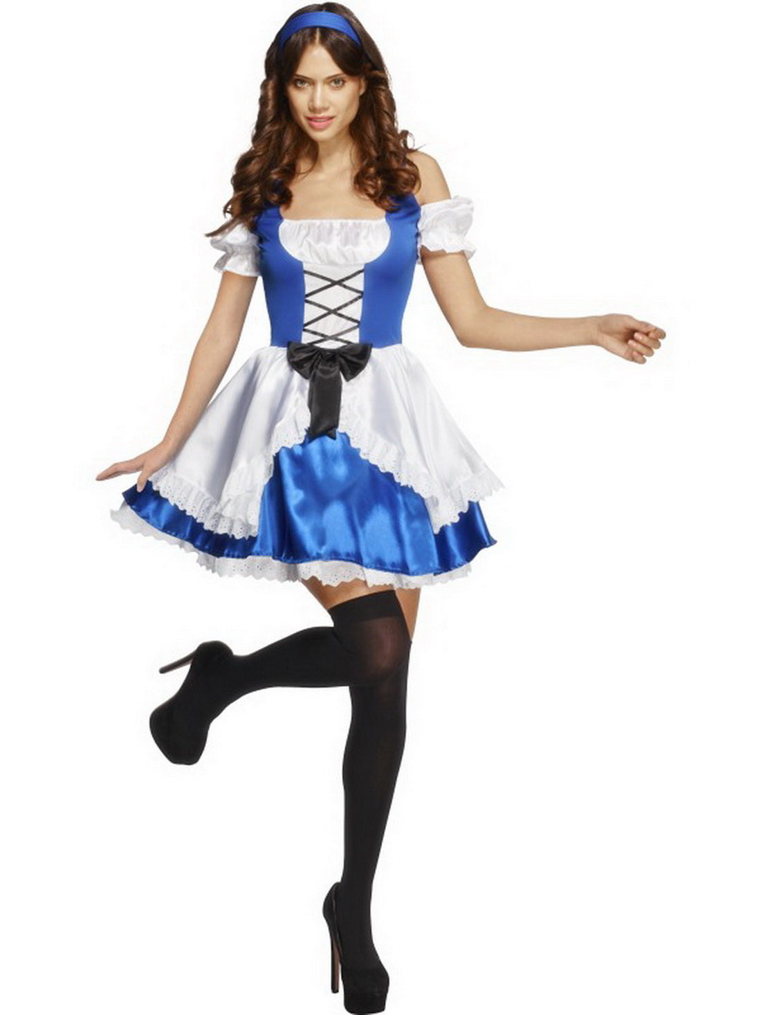 Damen Frauen Alice Kostüm im Hausmädchen Stil mit Kleid und Haarband, perfekt für Karneval, Fasching und Fastnacht, M, Blau