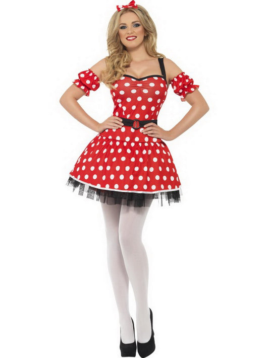 Damen Frauen Fräulein Maus Kostüm mit Kleid, Manschetten und Mäuseohren, perfekt für Karneval, Fasching und Fastnacht, S, Rot