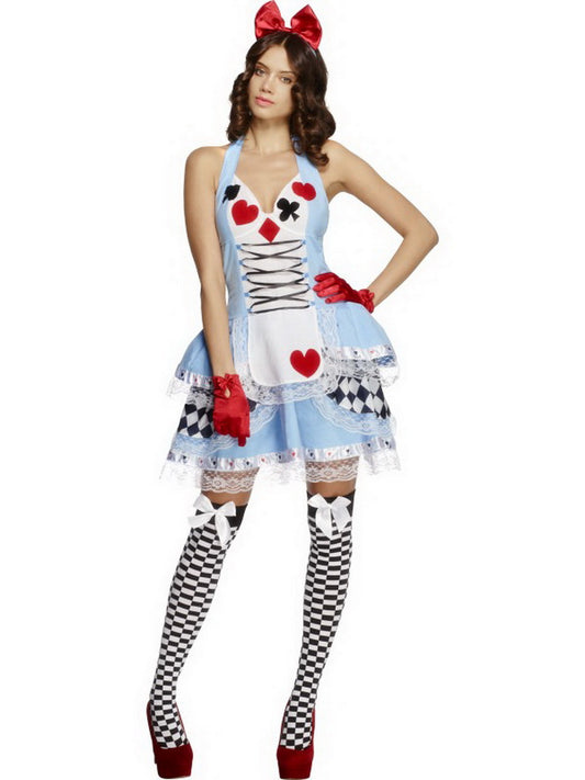 Damen Frauen Kartenspiel Kostüm im Hausmädchen Stil, Kleid mit Haarschleife, perfekt für Karneval, Fasching und Fastnacht, S, Blau