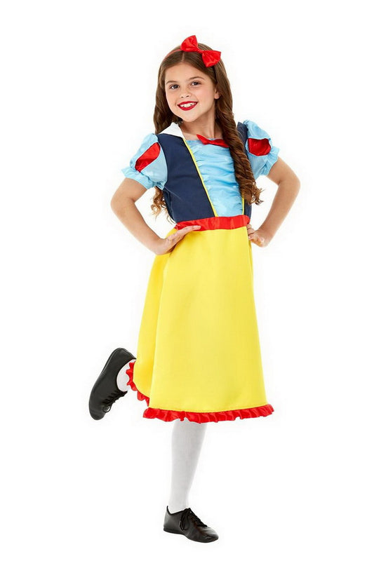 Mädchen Kinder Märchen Schnee Prinzessinen Kostüm mit Kleid und Haarschmuck, perfekt für Karneval, Fasching und Fastnacht, 104-116, Gelb