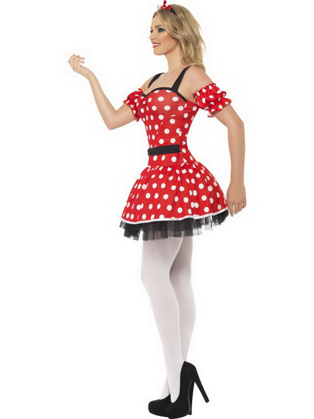 Damen Frauen Fräulein Maus Kostüm mit Kleid, Manschetten und Mäuseohren, perfekt für Karneval, Fasching und Fastnacht, S, Rot