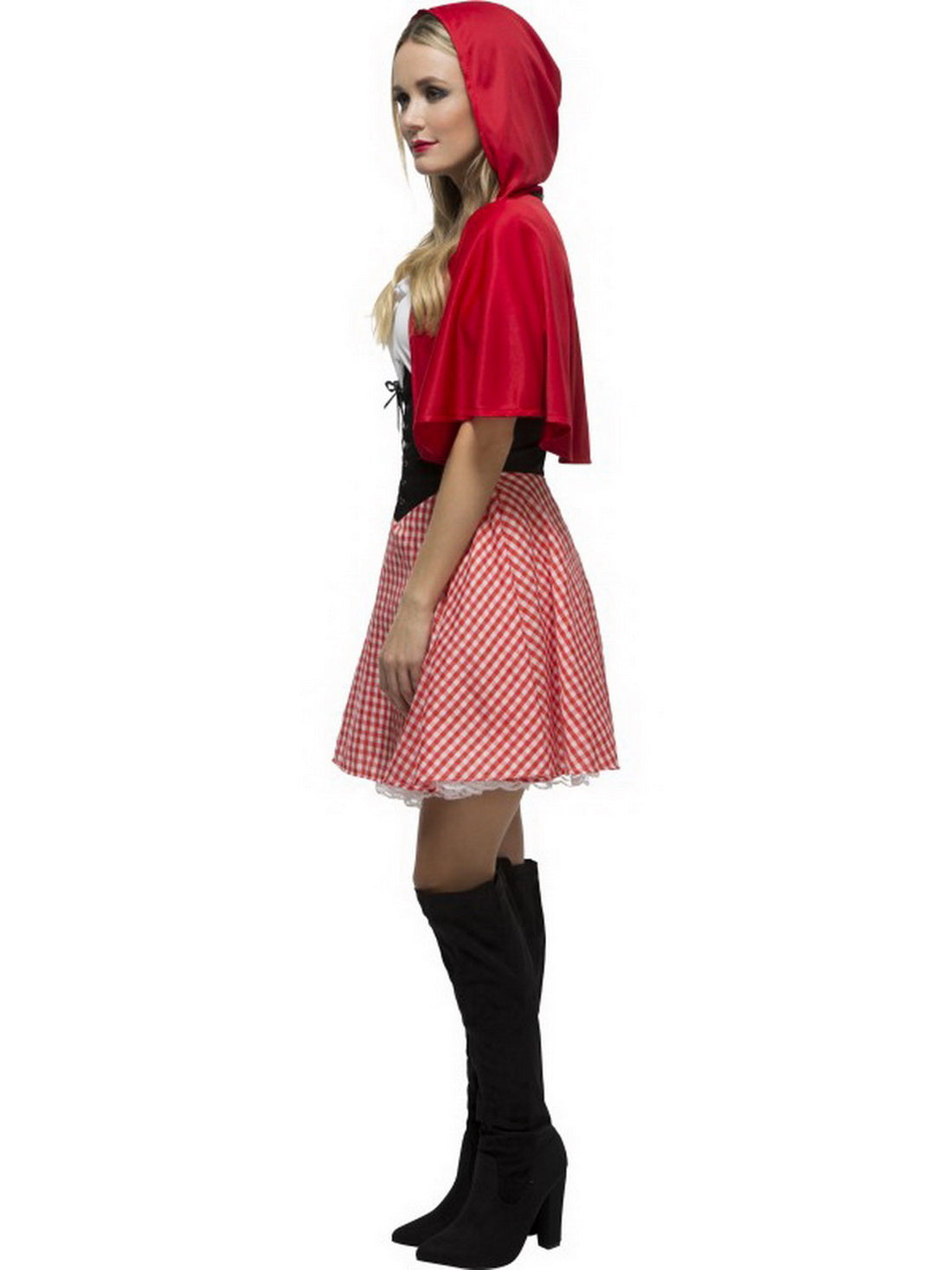 Damen Frauen Rotkäppchen Kostüm mit kurzem Kleid und Umhang mit Kapuze, perfekt für Karneval, Fasching und Fastnacht, S, Rot