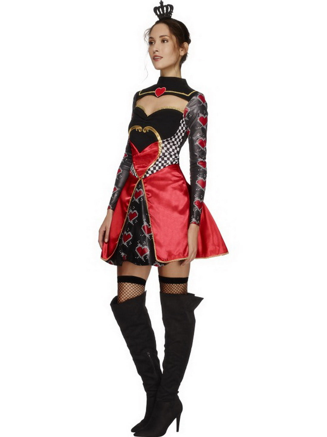 Damen Frauen Herz Königinnen Kostüm Kartenkönigin Queen of Hearts, kurzes Ballkleid mit Krone, perfekt für Karneval, Fasching und Fastnacht, S, Rot