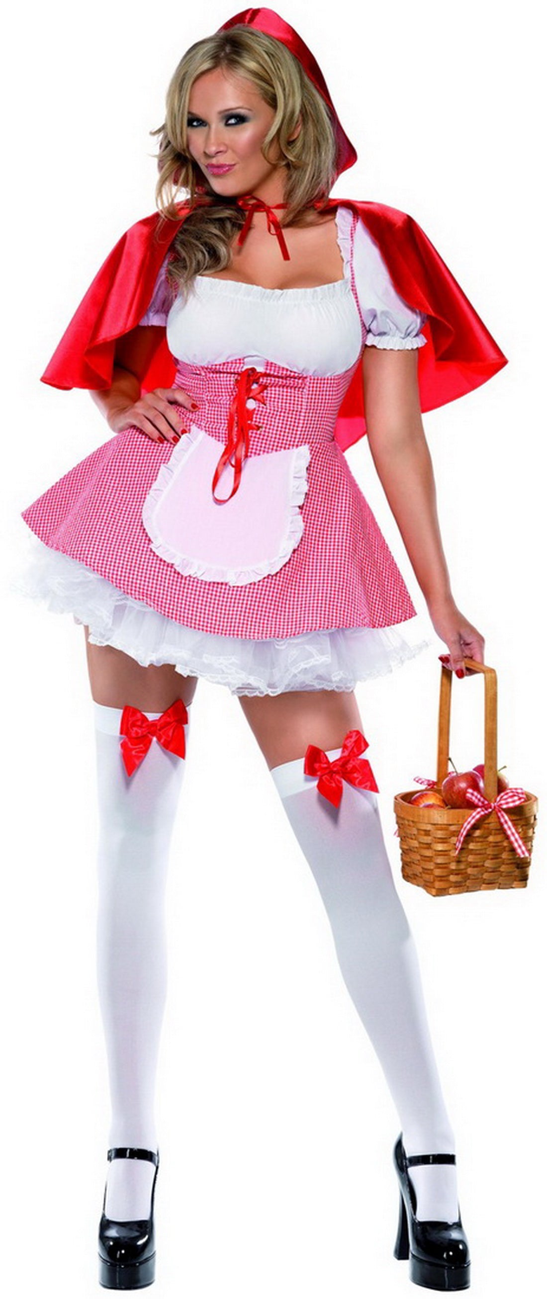 Damen Frauen Rotkäppchen Kostüm mit kurzem Kleid und Umhang mit Kapuze, perfekt für Karneval, Fasching und Fastnacht, XS, Rot