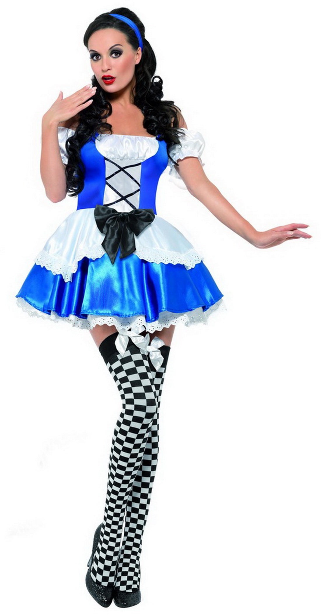 Damen Frauen Alice Kostüm im Hausmädchen Stil mit Kleid und Haarband, perfekt für Karneval, Fasching und Fastnacht, M, Blau