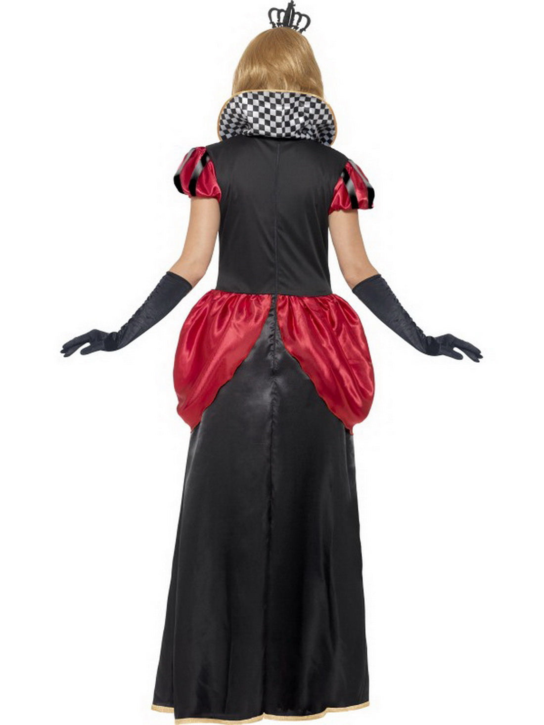 Damen Frauen Herz Königinnen Kostüm Kartenkönigin Queen of Hearts, langes Ballkleid mit Krone, perfekt für Karneval, Fasching und Fastnacht, S, Schwarz