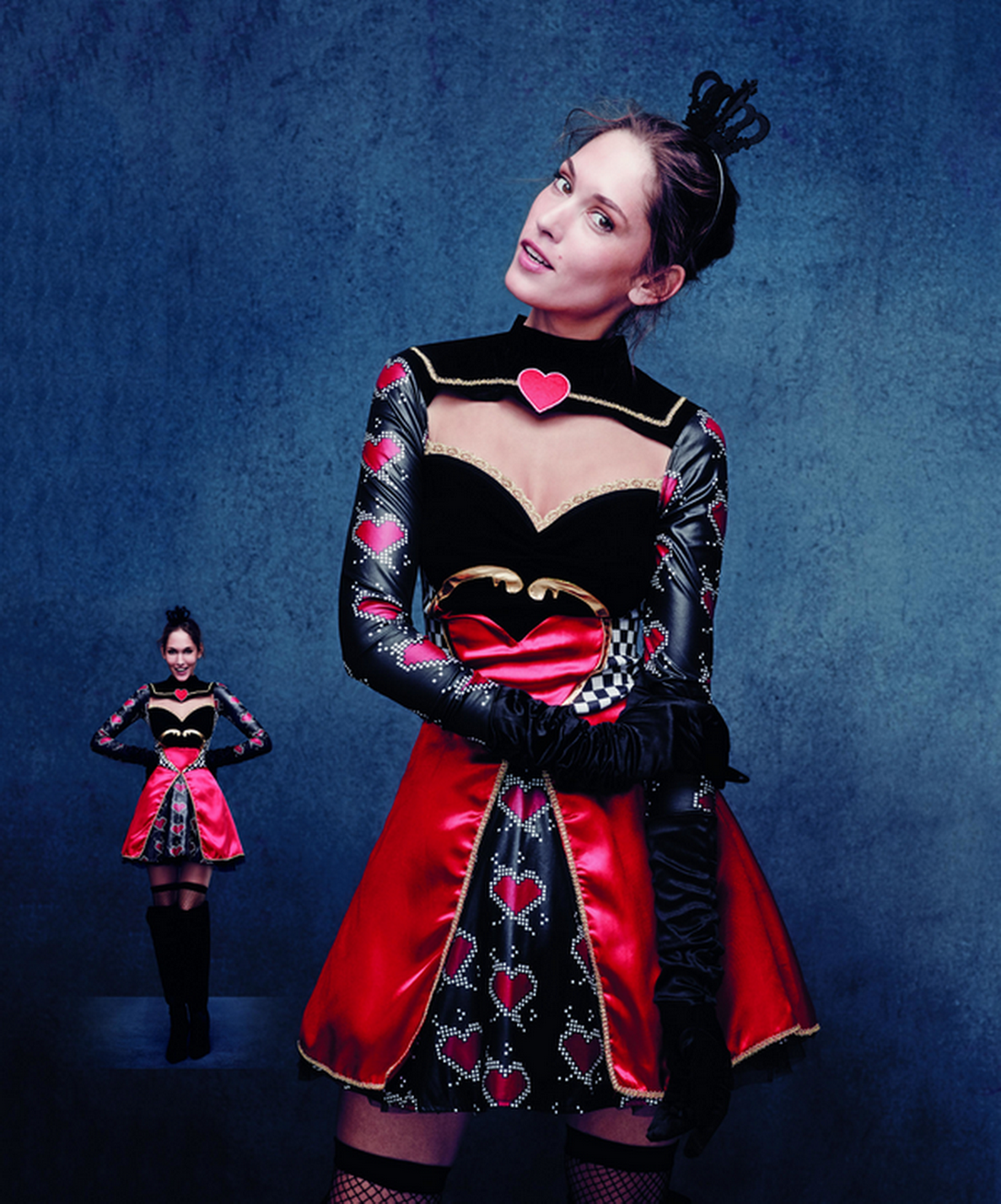 Damen Frauen Herz Königinnen Kostüm Kartenkönigin Queen of Hearts, kurzes Ballkleid mit Krone, perfekt für Karneval, Fasching und Fastnacht, S, Rot