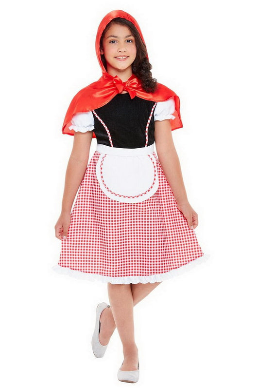 Mädchen Kinder Rotkäppchen Kostüm mit Kleid und Umhang mit Kapuze, perfekt für Karneval, Fasching und Fastnacht, 104-116, Rot