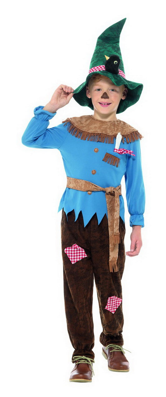 Jungen Kinder Vogelscheuche Kostüm mit Patchwork Hose, Oberteil und Hut, perfekt für Karneval, Fasching und Fastnacht, 104-116, Blau