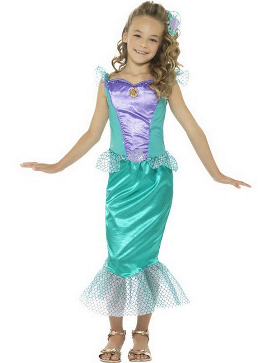 Mädchen Kinder Meerjungfrauen Mermaid Kostüm mit Kleid und Haarspange, perfekt für Karneval, Fasching und Fastnacht, 104-116, Grün