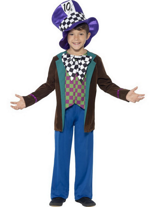 Jungen Kinder Mad Hatter Kostüm deluxe mit Hose, Jacket und Hut, perfekt für Karneval, Fasching und Fastnacht, 104-116, Blau