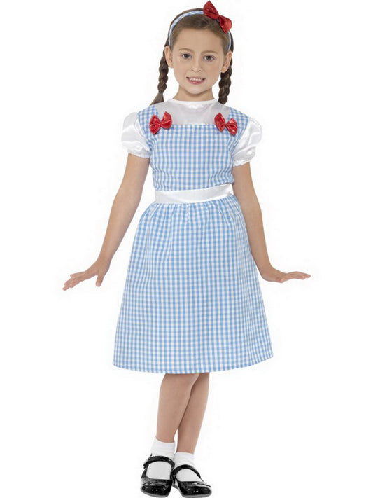 Mädchen Kinder Bauernmädchen - Kansas Girl Kostüm mit Kleid und Haarschmuck, perfekt für Karneval, Fasching und Fastnacht, 104-116, Blau