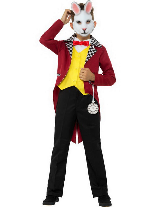 Jungen Mädchen Kinder White Rabbit Kostüm mit Frack, Wwste mit Fliege und Maske, perfekt für Karneval, Fasching und Fastnacht, 104-116, Rot