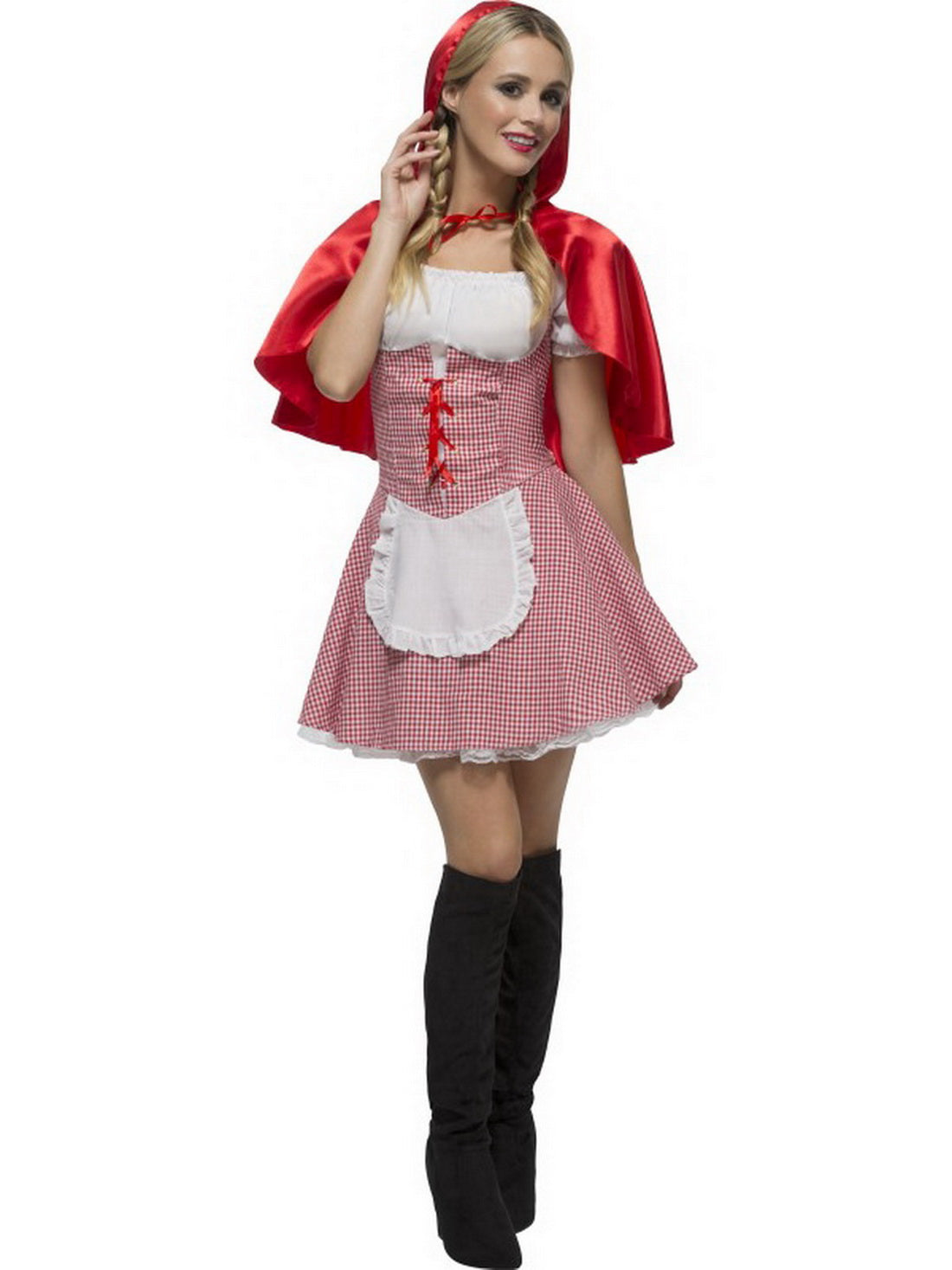 Damen Frauen Rotkäppchen Kostüm mit kurzem Kleid und Umhang mit Kapuze, perfekt für Karneval, Fasching und Fastnacht, XS, Rot