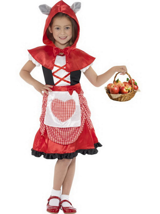 Mädchen Kinder Rotkäppchen Kostüm mit Kleid und Umhang mit Wolfsohren, perfekt für Karneval, Fasching und Fastnacht, 104-116, Rot