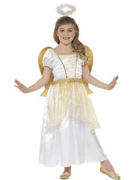 Mädchen Kinder Engelsprinzessin Kostüm mit Kleid, Flügel und Heiligenschein, perfekt für Karneval, Fasching und Fastnacht, 98-104, Weiß