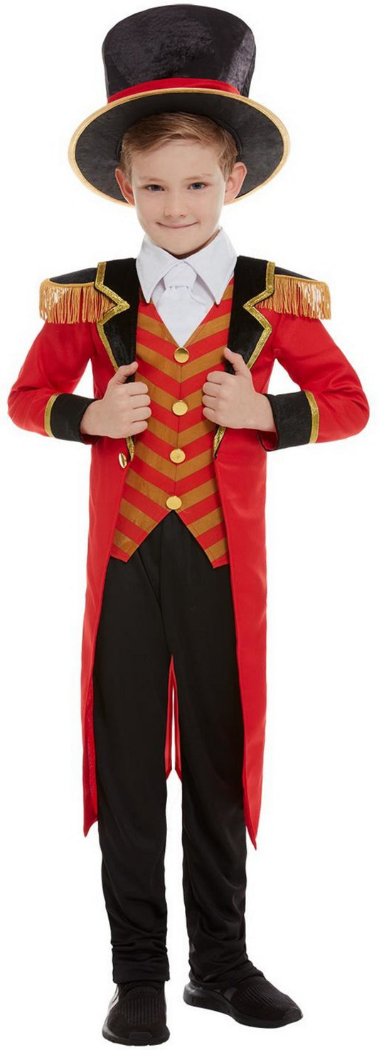 Jungen Kinder Zirkusdirektor Kostüm deluxe, Jacket Shirt Hose und Hut, perfekt für Halloween Karneval und Fasching, 104-116, Rot