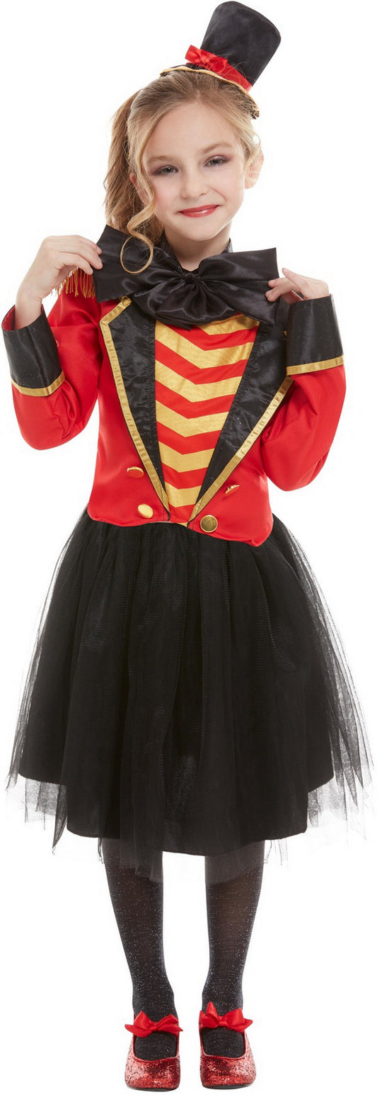 Mädchen Kinder Zirkusdirektorin Kostüm deluxe, Jacket Shirt Rock und Hut, perfekt für Halloween Karneval und Fasching, 104-116, Rot